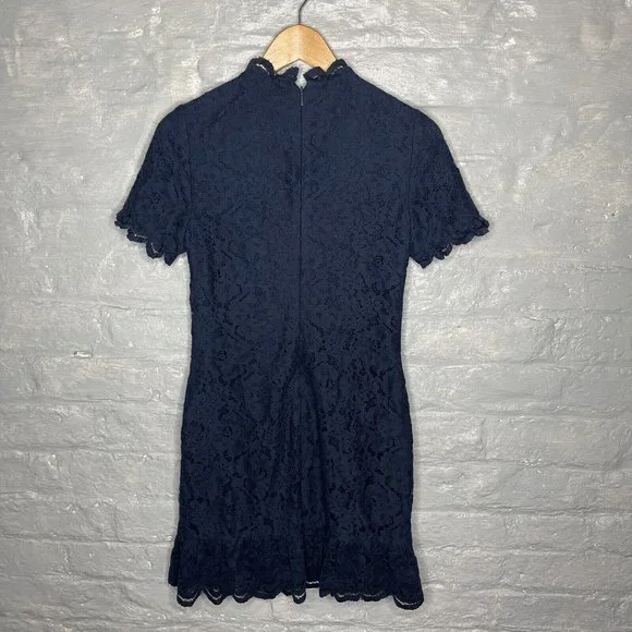 Whistles Women’s Floral Lace Navy Blue Lined Dress Short Sleeve - UK 8 / EU 36 - Picture 2 of 10